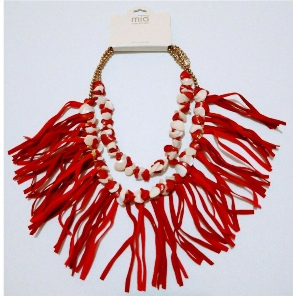 MIA Collection Born In The USA Red Tassels Shell Boho Costume Festival Necklace